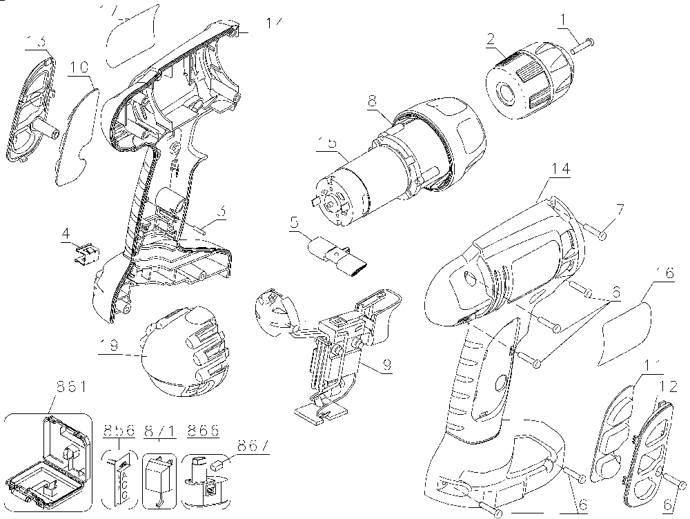 Exploded Diagram A Diagram and Parts List for CD180GK-2 Type 1 Black and Decker Drill